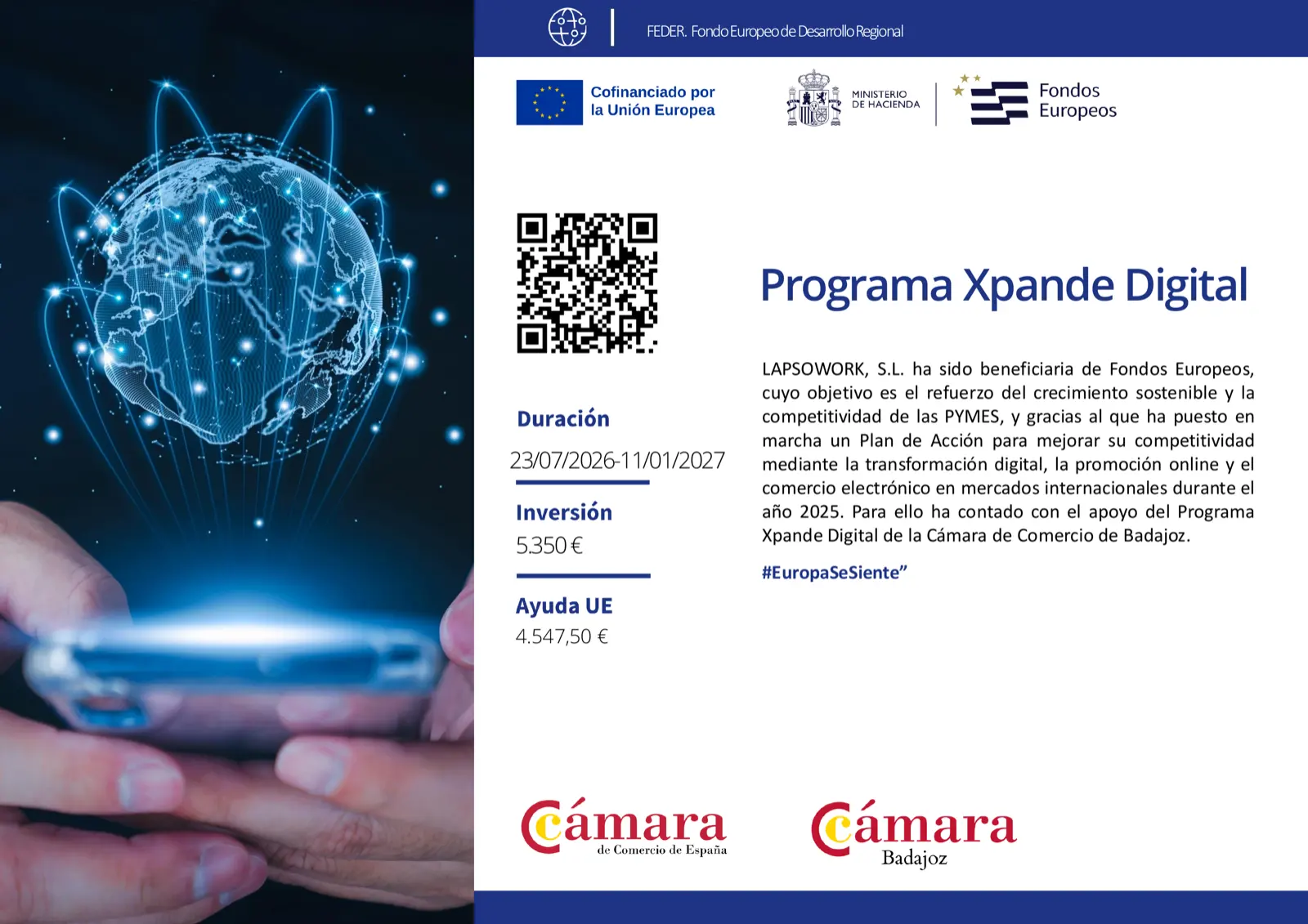 Xpande Digital 2026-2027 — cofinanciado por FEDER, Cámara de Comercio de Badajoz