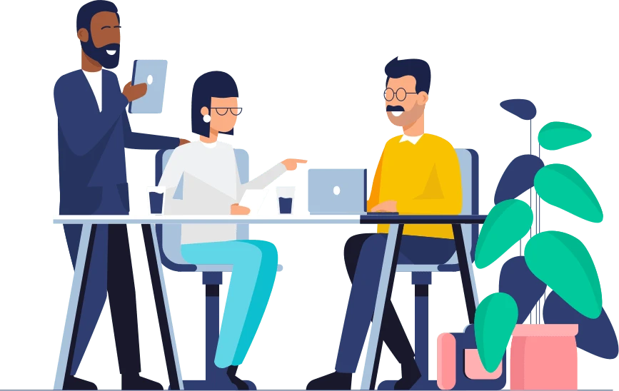 Équipe de LapsoWork travaillant avec un client au bureau