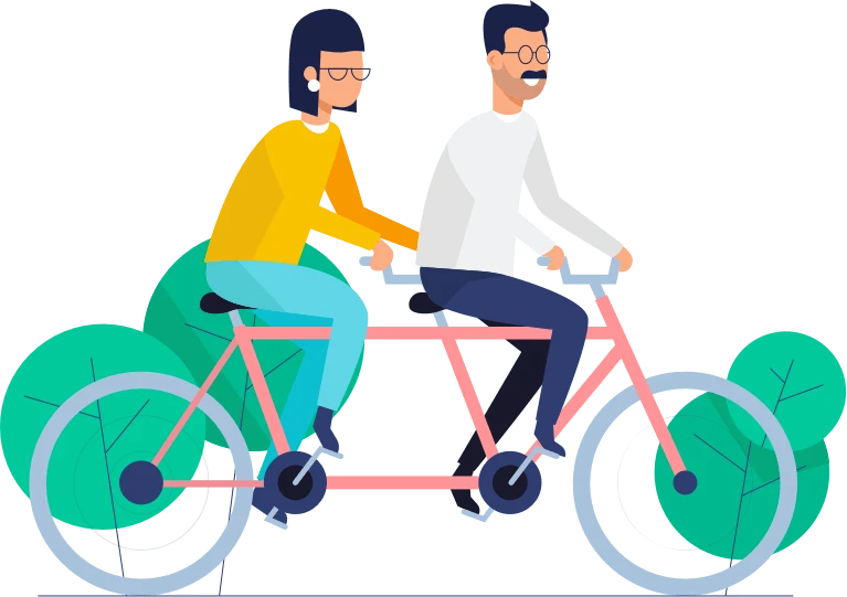 Deux personnes de LapsoWork avançant ensemble sur un tandem